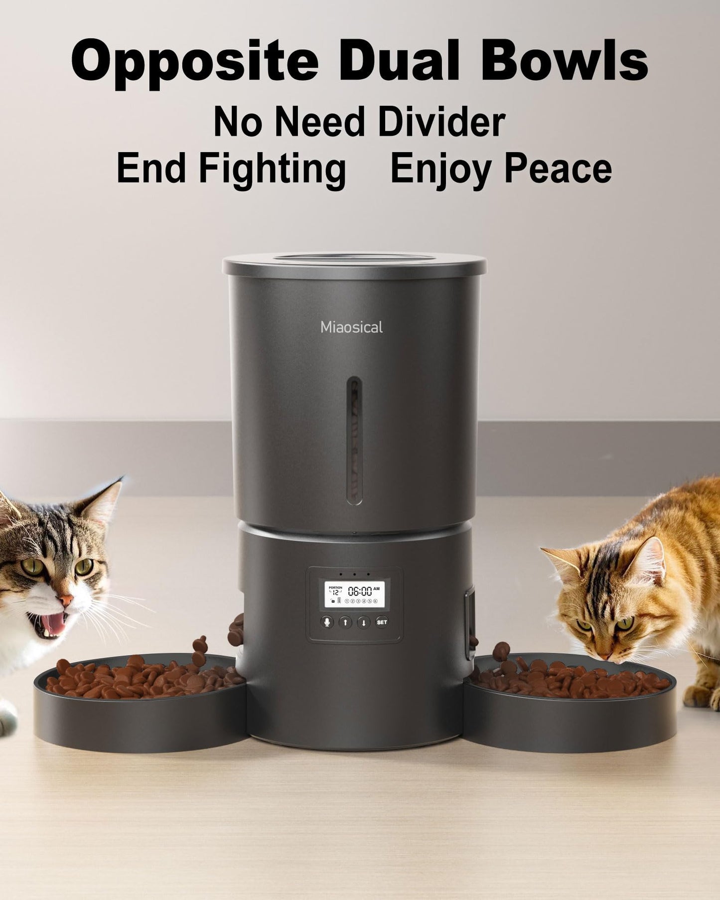 Dual Automatic Cat Feeder 2 Cats,6 Meals/Day,12 Portions/Meal,4.2L Dual Power Double Bowls Feeder,Dry Food Auto Pet Dispenser,10S Voice Record,Flexible Schedule Timer (Black,Basic Dual Bowls)