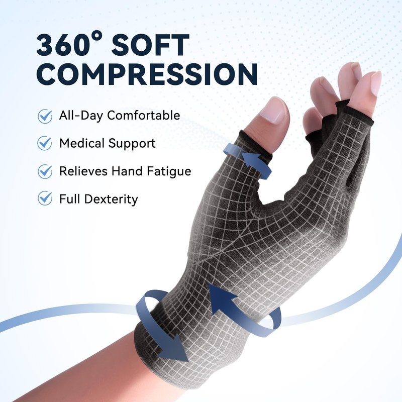 Duerer Arthritis Gloves, Compression Gloves for Women Men, Carpal Tunnel, Rheumatoid, Tendonitis, Fingerless Hand Thumb, Hand Pain, Fingerless Gloves for Computer Typing and Daily Work