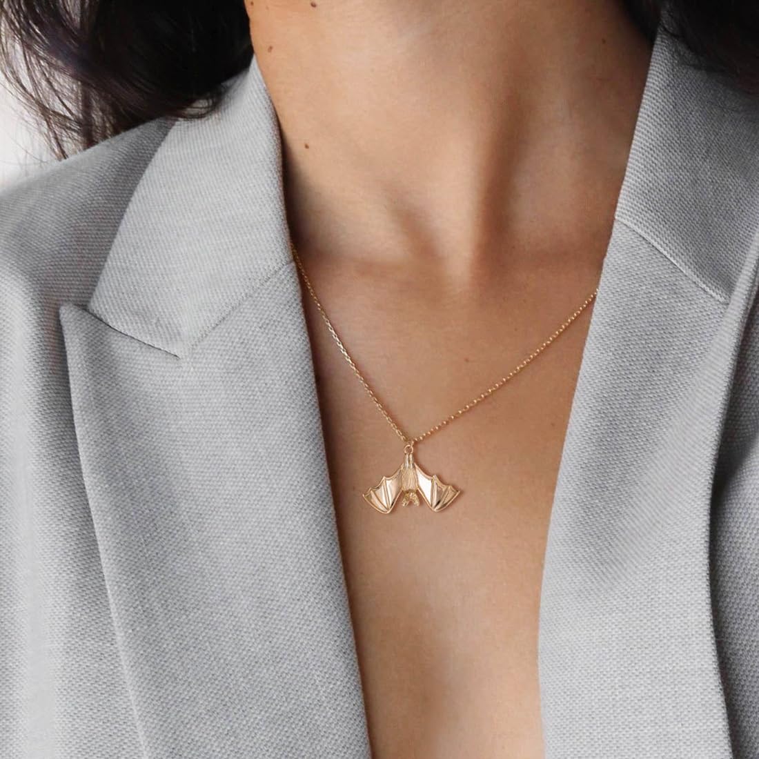 BSGRL Dainty Gold Necklace - 14K Gold-plated Big Flying Bat Animal Necklace for Women 16.5"+2"