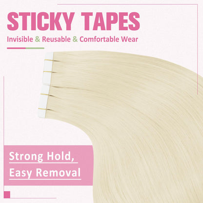 YoungSee Blonde Tape in Hair Extensions Human Hair 20pcs Platinum Blonde Tape Hair Extensions Real Human Hair 12Inch 30g Short Straight Hair for Women