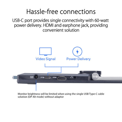 ASUS ZenScreen 16” Portable USB Monitor (MB169CK) - Full HD, IPS, Dual USB-C, Mini-HDMI, Eye Care, Flicker Free, Blue Light Filter, Anti-Glare Surface, 360° Kickstand, 3 yr Warranty