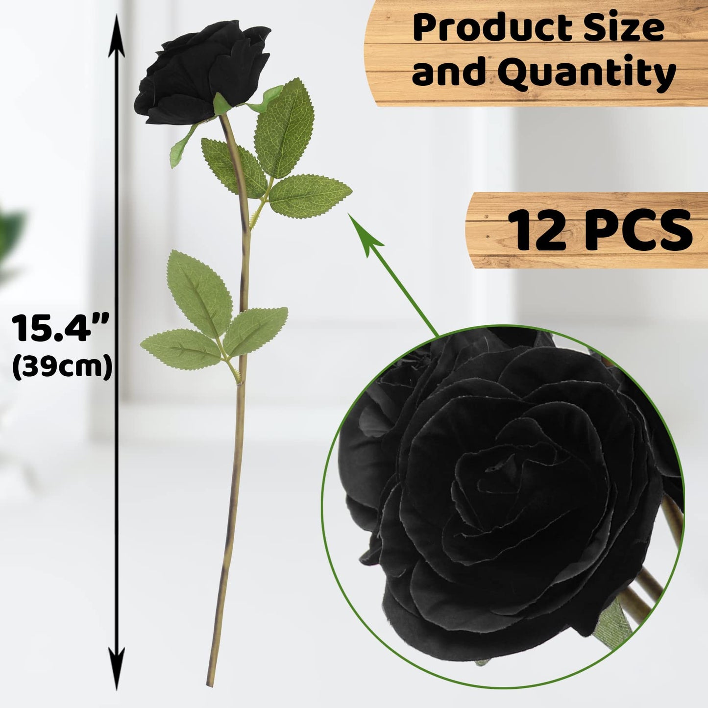 Hananona Black Artificial Roses for Flower Arrangement, 12 Pcs Silk Black Roses Bouquet for Halloween Home Decoration, Faux Black Roses for Halloween and Gothic Decoration