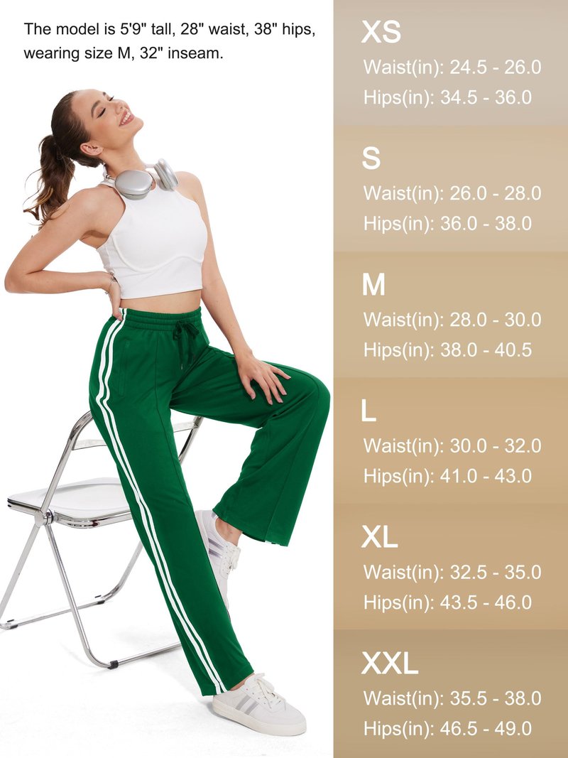 Tapata Tall Women 34" Inseam Warm Up Track Pants Wide Leg Sweatpants Lightweight Side Stripe Ladies Slacks Workout, Green, XL