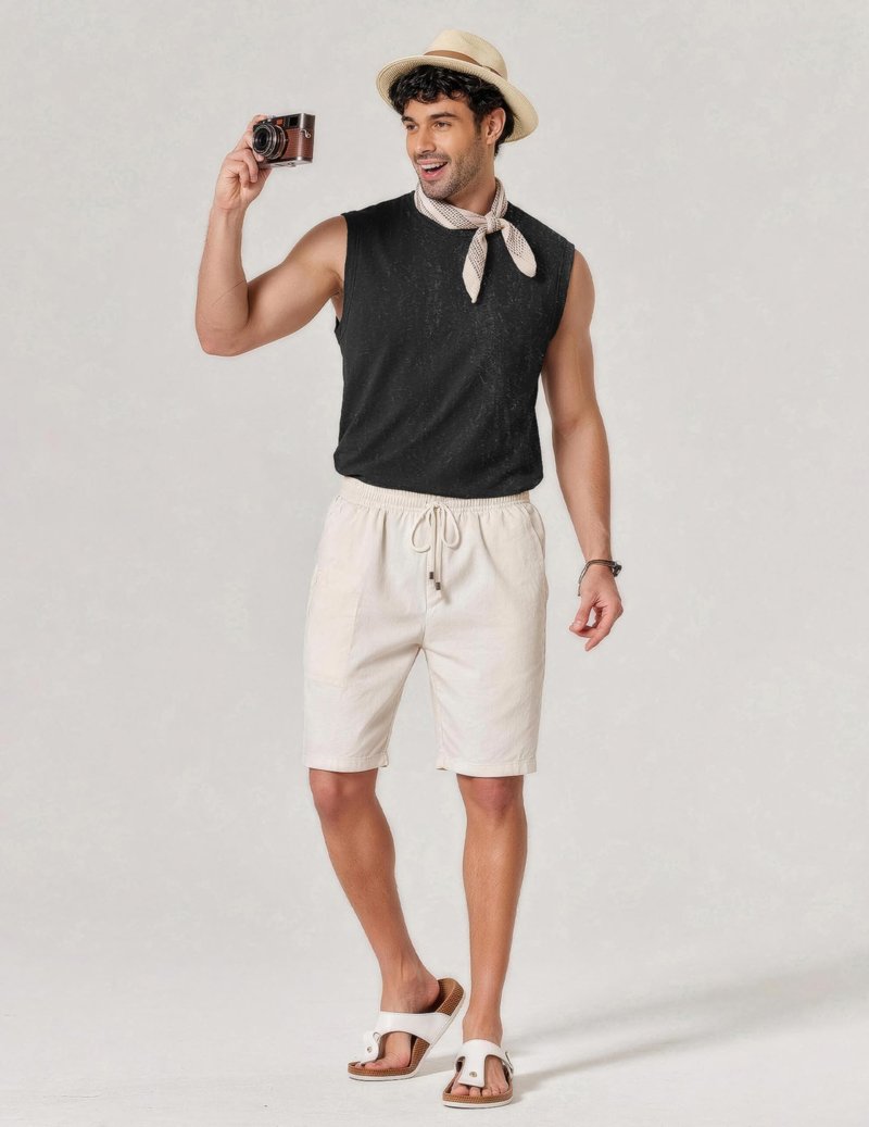COOFANDY Men's Cotton Sleeveless Tank Tops Black Workout Tank Casual Beach Sleeveless Shirt Vintage Washed Basic Tee