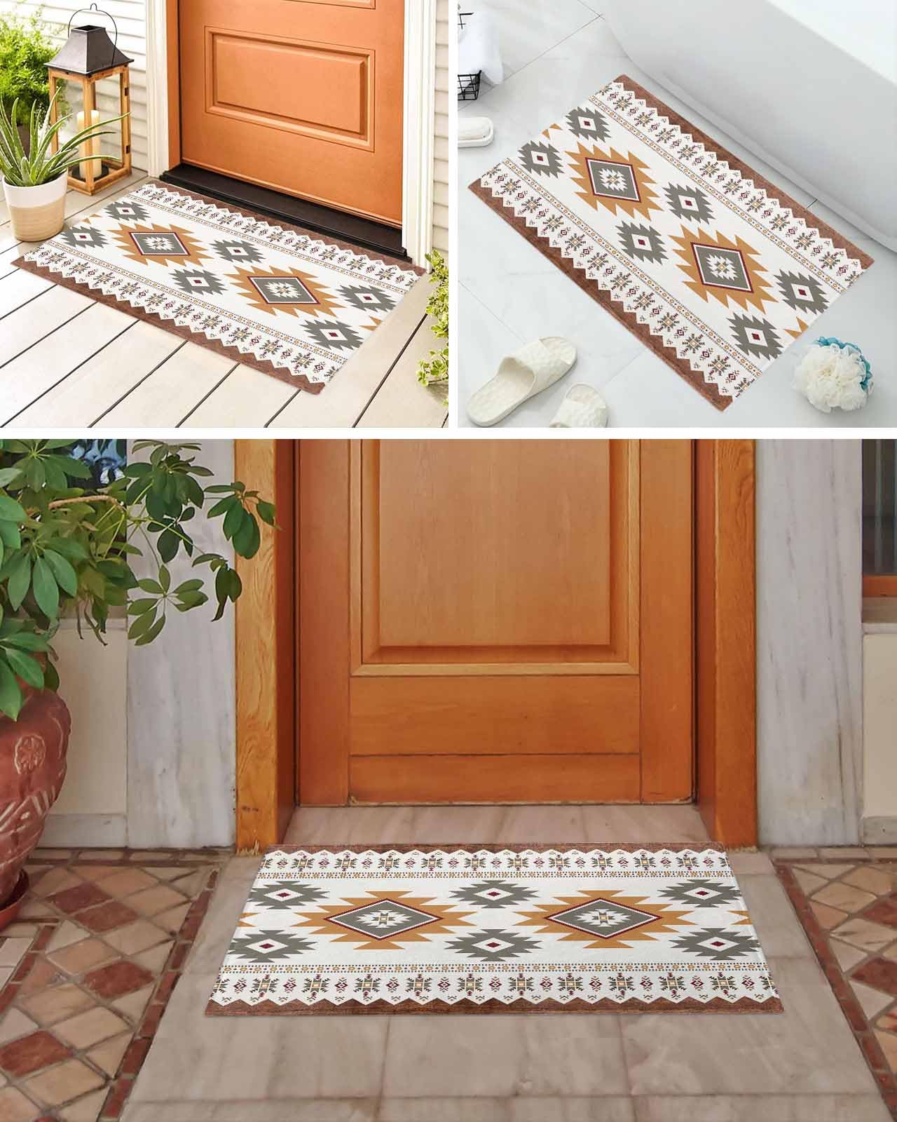 Doormat Bathroom Rugs 16x24in, Aztec Boho Stripe Ethnic Style Non Slip Door Mat Soft Absorbent Bath Mat, Abstract Geometric Art Entry Mat Indoor Doormats for Bathroom Bedroom Living Room