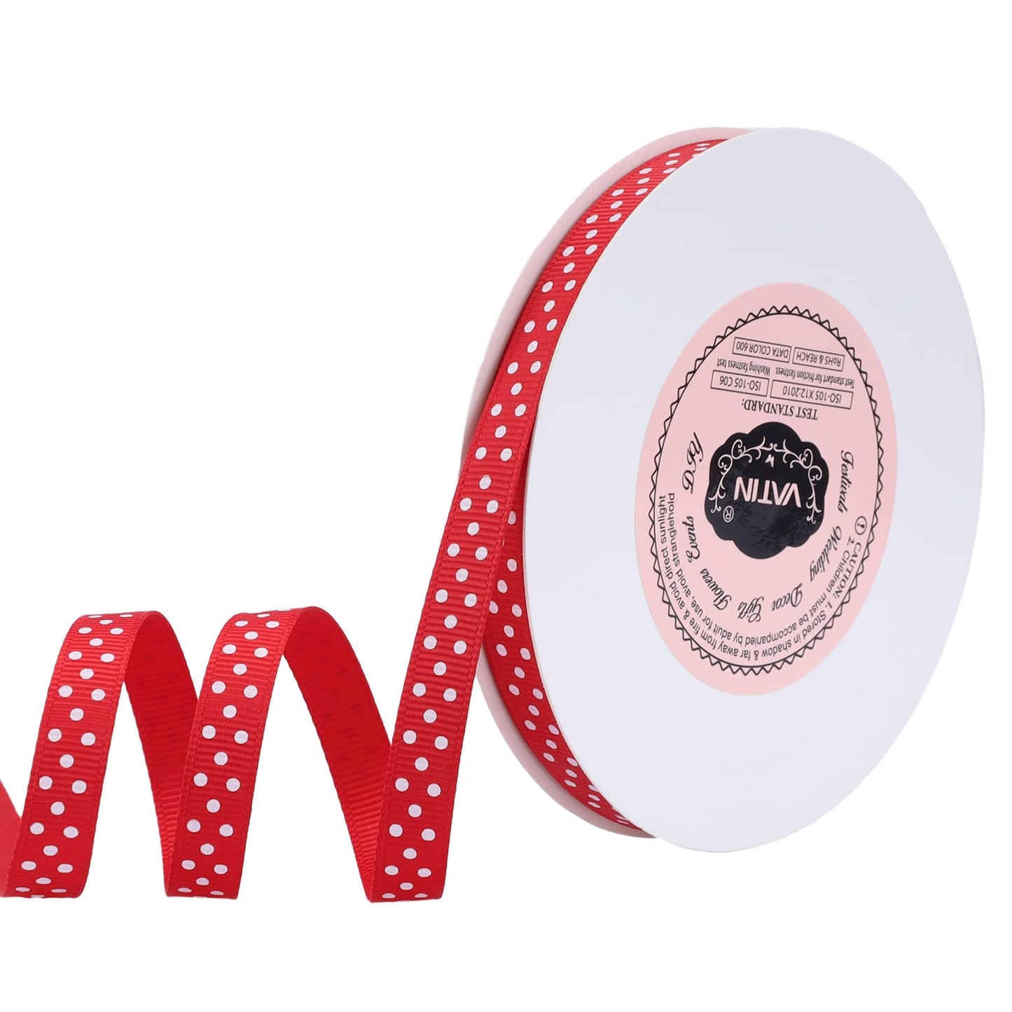 VATIN Polka Dot Craft Ribbon,3/8 Inch,10-Yard Spool,Red with White Dots,Use for Gift Wrapping,Party Decoration,All Crafting and Sewing