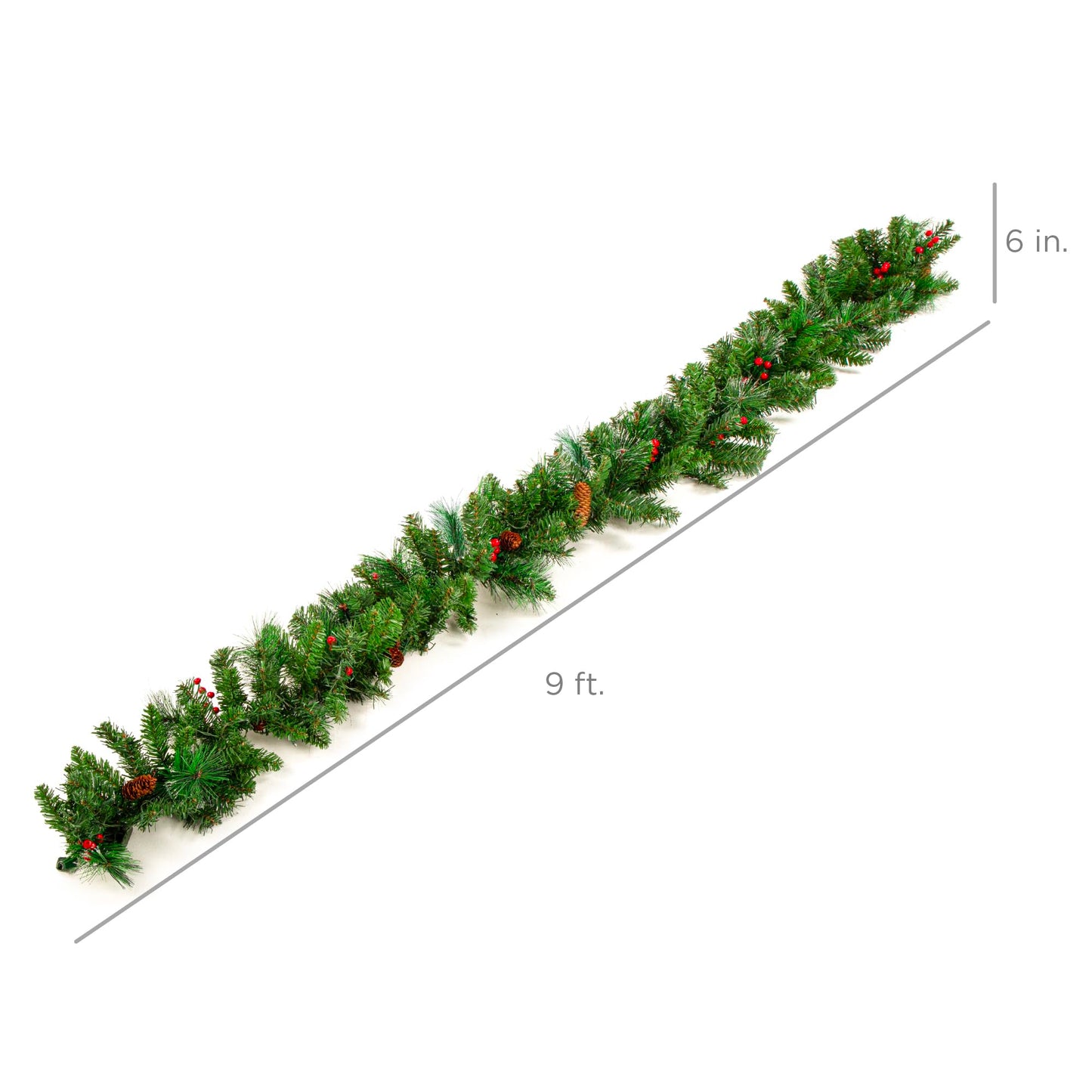 Best Choice Products 9ft Pre-Lit Holiday Pre-Decorated Christmas Garland for Stairs, Fireplace, Decoration w/PVC Tips, 50 Lights, Pine Cones, Berries - Unflocked
