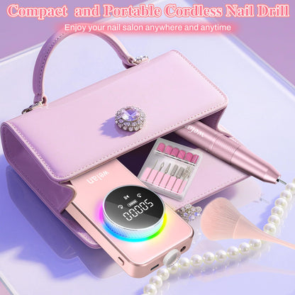 Electric Nail Drill Professional, 50000RPM Electric Nail File Portable Nail Drill Kit 6000mAh Rechargeable Machine for Acrylic Gel Nail, Manicure Pedicure Polishing Nail for Salon Home Purple