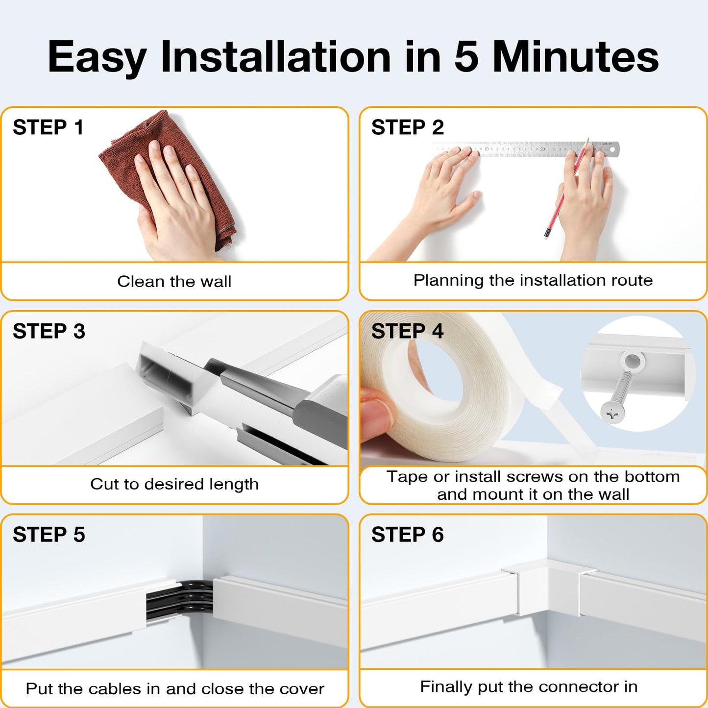 Delamu Cord Hider, 157in Wire Covers for Cords on Wall, Premium Cable Hider Cord Covers for Wires, Cable Management Wire Hiders for TV, Cable Raceway Kit, W0.95 H0.55in, White