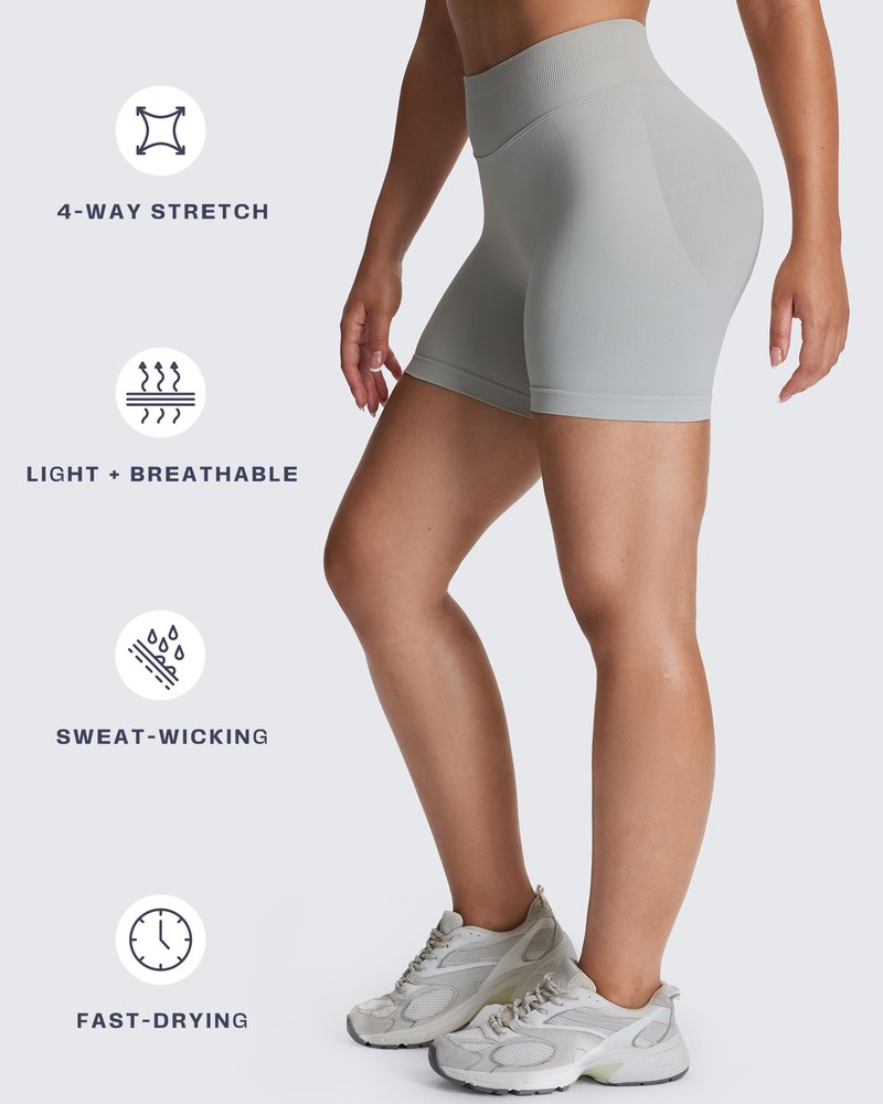 Aoxjox Seamless Workout Biker Shorts for Women Impact Hidden Scrunch Low Waisted Athletic Running Yoga Short 4.5" (Feather Beige, Small)