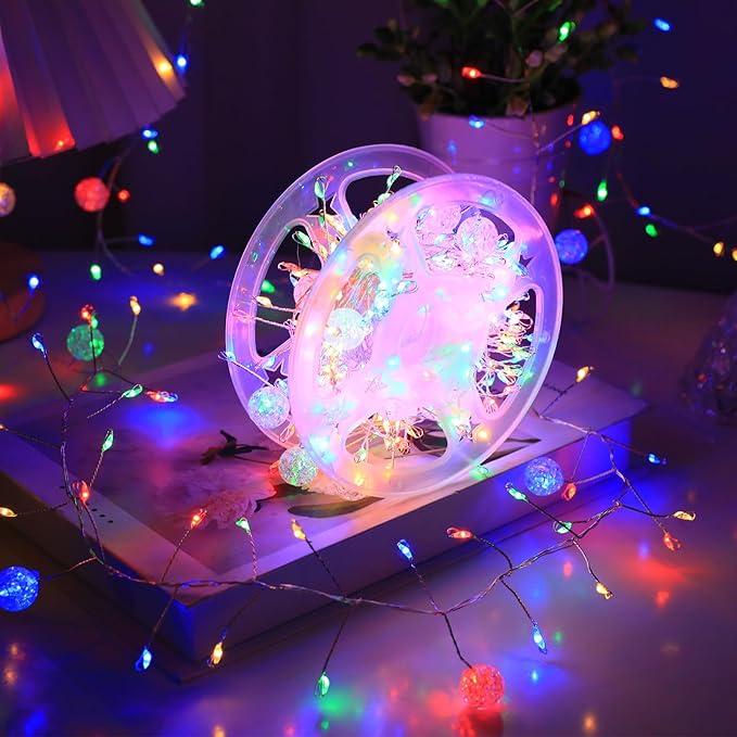 Copper Wire Firecracker Christmas Lights, 26FT 400LED Plug-in Twinkle Cluster Fairy Lights for Christmas Tree with Remote for Bedroom Dorm Wreath DIY Wedding Christmas Decoration