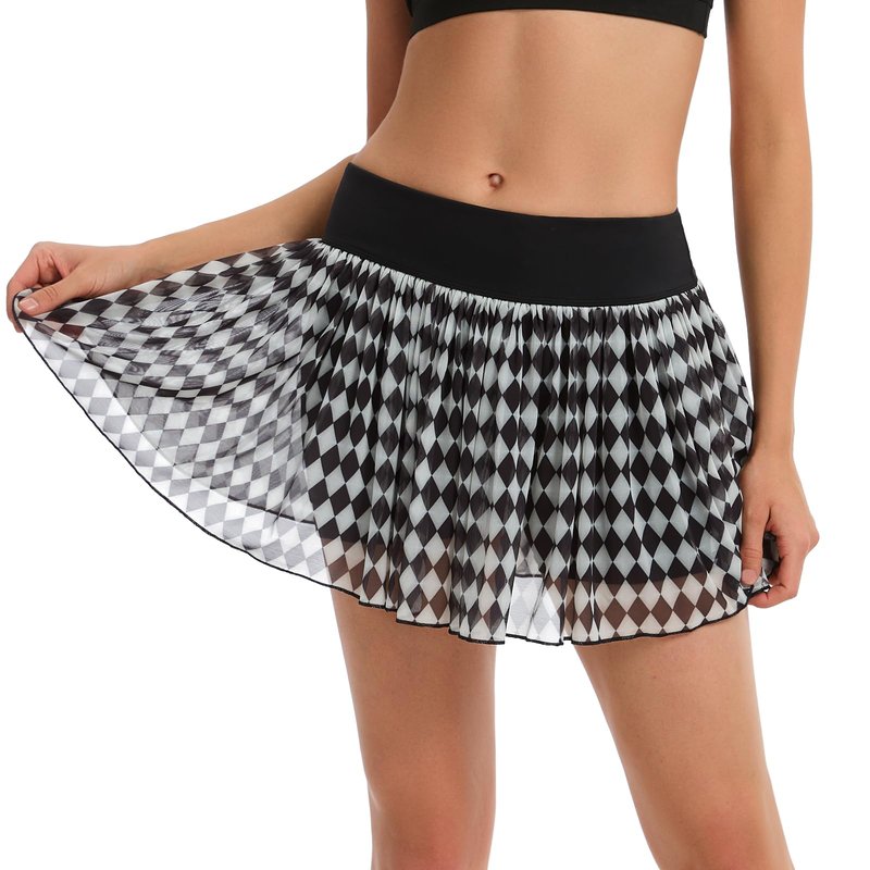 Ibeauti Tennis Skirts for Women Pleated High Waisted Flowy Golf Skirt Athletic Skorts Mini Mesh Pickleball Skirt with Pockets (US, Alpha, Medium, Regular, Regular, Black White)