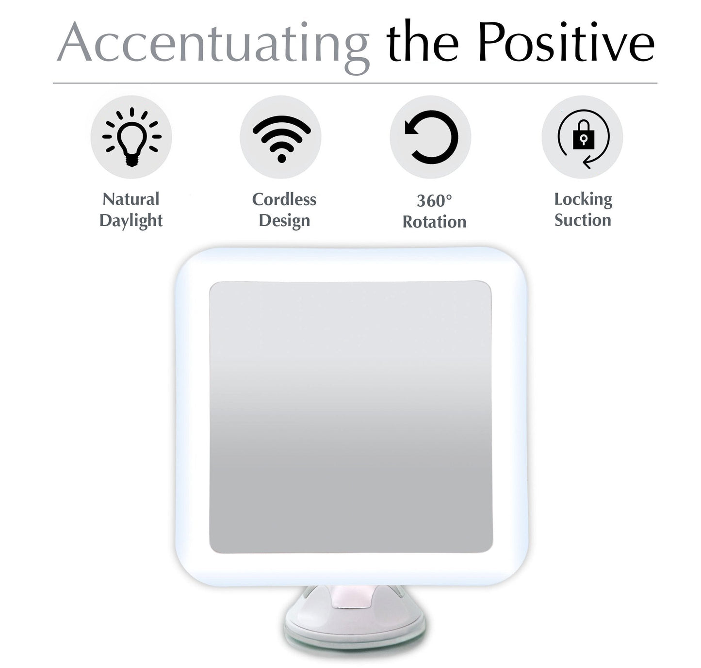 Fancii 10X Magnifying Lighted Makeup Mirror - Daylight LED Vanity Mirror - Compact, Cordless, Locking Suction, 6.5" Wide, 360 Rotation, Portable Illuminated Bathroom Mirror (Square)