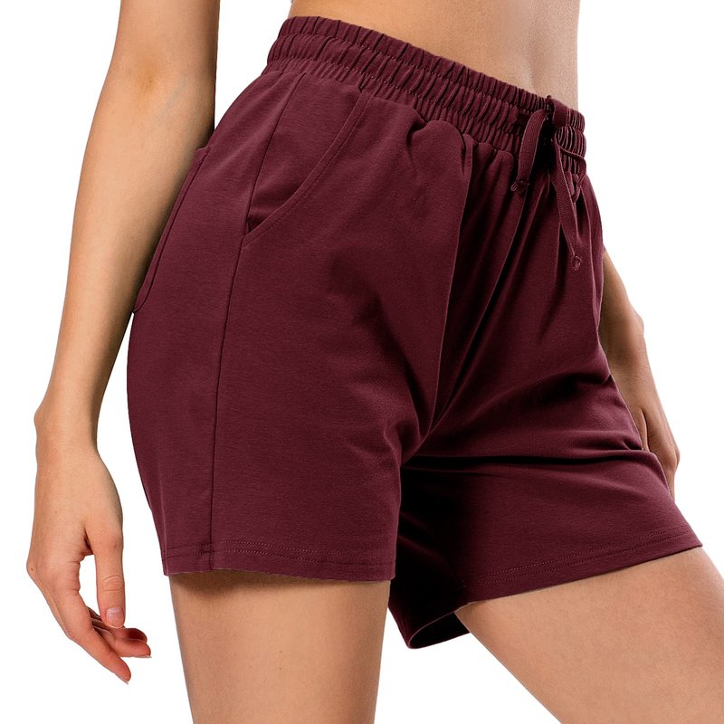Ksmien Women's Knit Cotton Bermuda Shorts with Deep Pockets for Women Lounge Walking Running Athletic Burgundy
