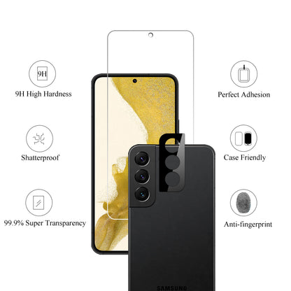 Ailun Screen Protector for Galaxy S22+/S22 Plus 5G 6.6 Inch Display 3Pack + 3Pack Camera Lens Tempered Glass Fingerprint Unlock 0.25mm Clear Anti-Scratch Case Friendly [Not For S22 Ultra]
