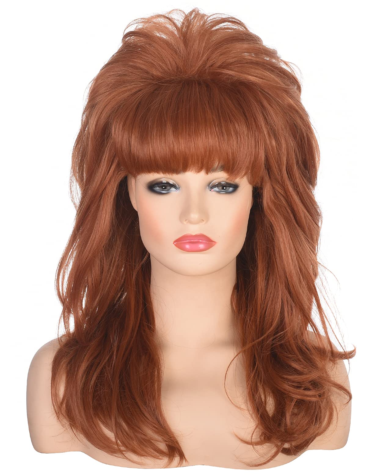 AMZCOS 80s Women Beehive Wig Long Wavy Ginger Bouffant Synthetic Hair Wigs for Married Housewife Big Red Vintage Costume Cosplay Halloween Party