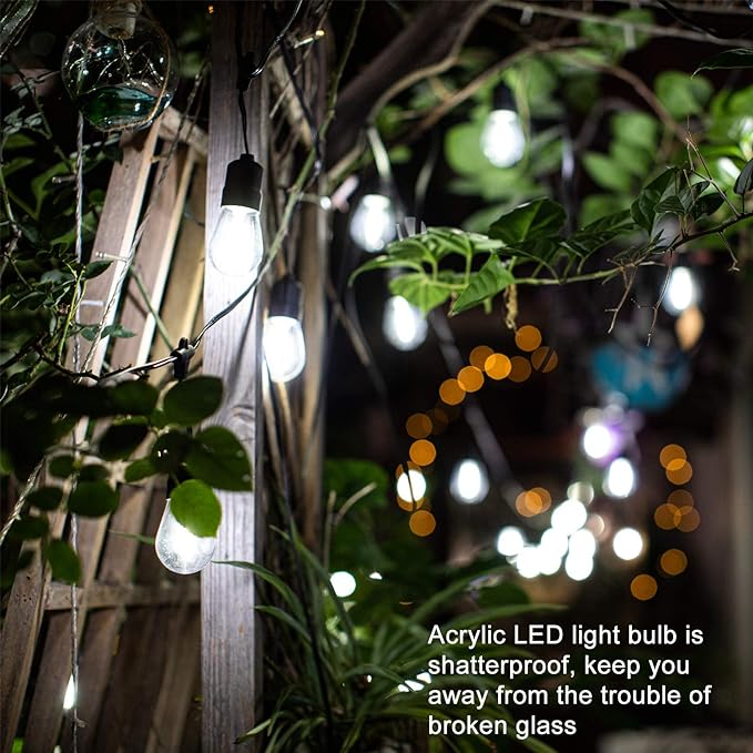 30ft Cool White LED Outdoor String Lights, Waterproof Festoon Light, 10 x Hanging Sockets with Shatterproof Light Bulbs for Backyard Garden Patio Pergola Gazebo Bistro Christmas Tree Wedding Party