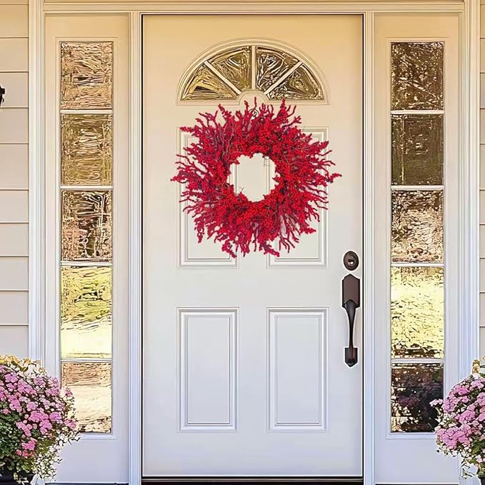 20 Inch Christmas Wreath for Front Door,Artificial Berry Wreath, Modern Farmhouse Flower Wreath, Used for Window, Wall, Porch, and Other Indoor and Outdoor Home Decorations