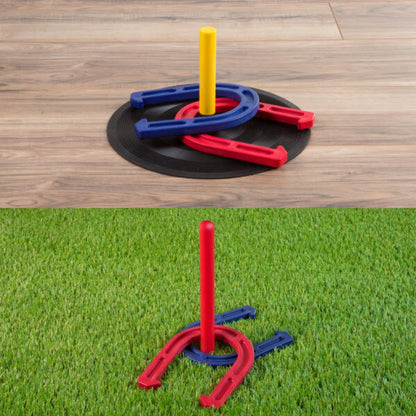 Rubber Horseshoes Game Set for Outdoor and Indoor Games - Perfect for Tailgating, Camping, Backyard and Inside Fun for Adults and Kids by Hey! Play! Black, 12 X 13.5 X 12"