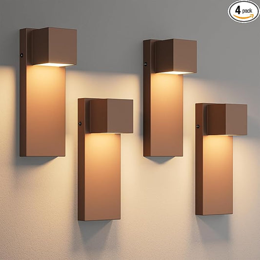 4 Pack 13" Modern Outdoor Led Wall Light,16W 3000K 1200Lumen Porch & Patio Hardwired Wall Mount Wall Sconces,Exterior IP65 Waterproof Aluminum Wall Lamp for Front Door Garage Garden(Rust)