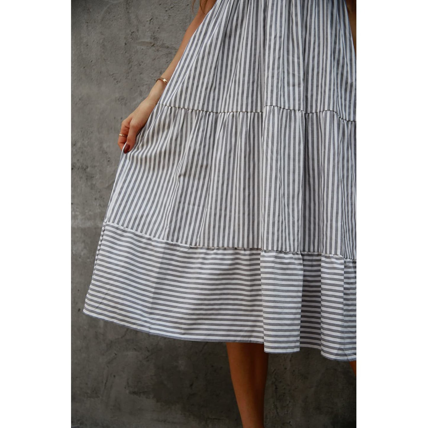 BROVAVE Womens 2025 Summer Sleeveless Shirt Dress Collar Striped V Neck Casual Midi Dresses(Gray, S)