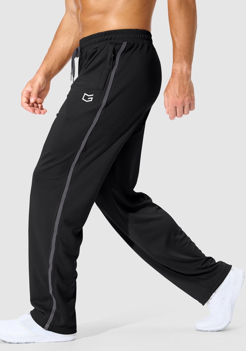 G Gradual Men's Athletic Sweatpants with Zipper Pockets Lightweight Quick Dry Mesh Workout Pants Open Bottom for Casual (Black, Large)