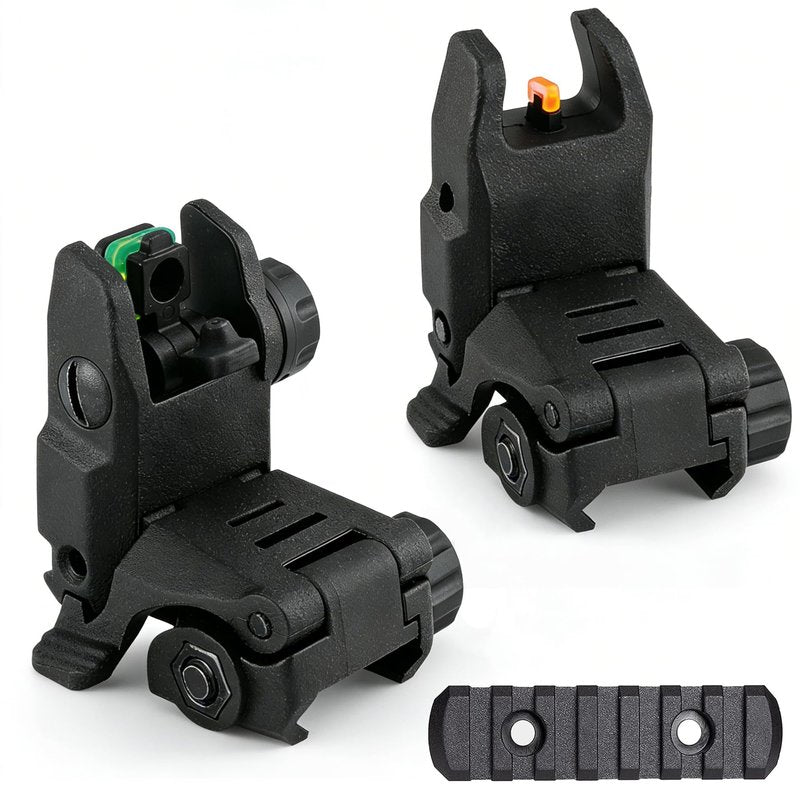 DOPETANE Fiber Optic Sights Flip Up Front and Rear Backup Sights with Red Green Fiber Optics Polymer Fiber Sight Black