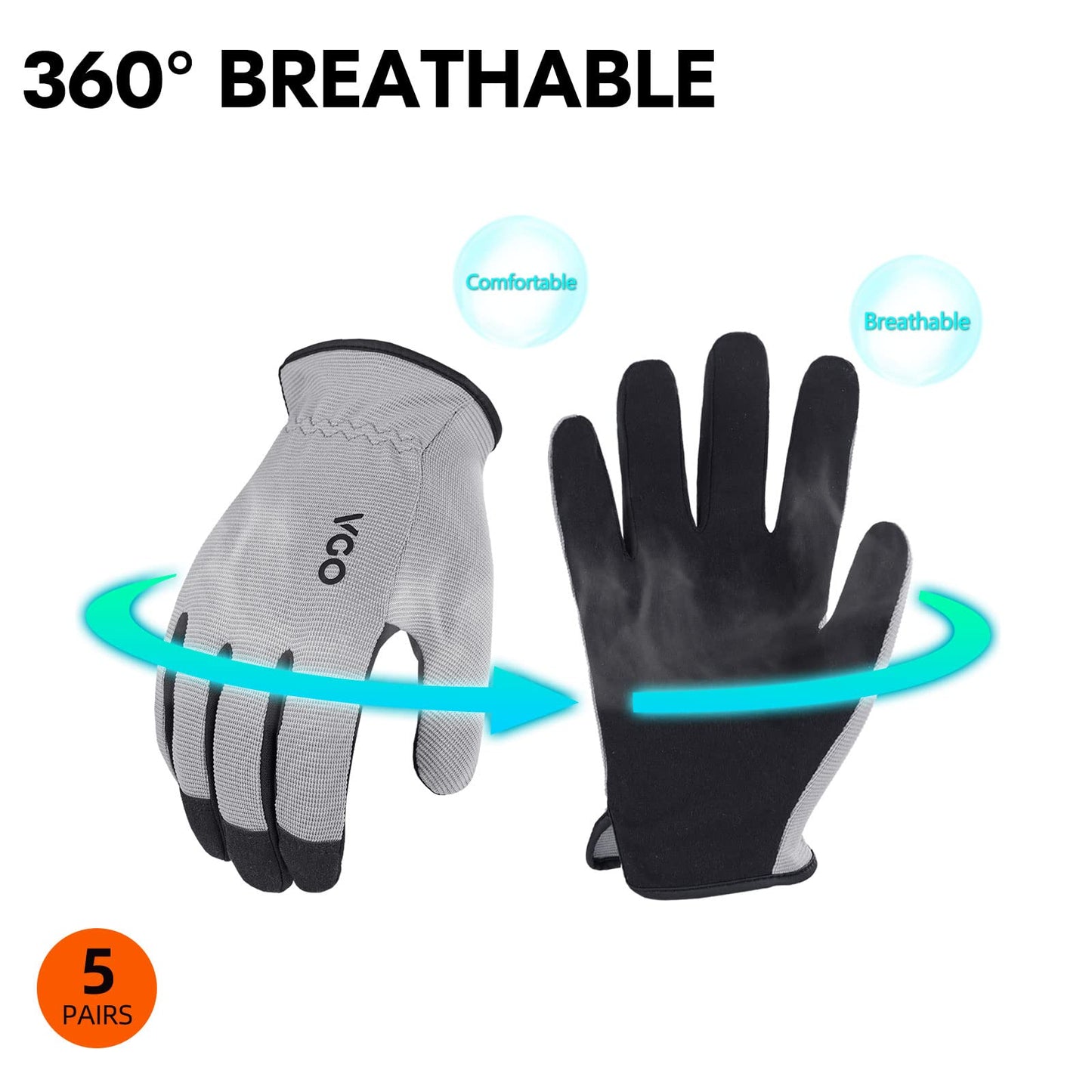 Vgo... 5Pairs Work Gloves Touchscreen, Light Duty Safety Gloves for Gardening Warehouse Delivery Multi-function
