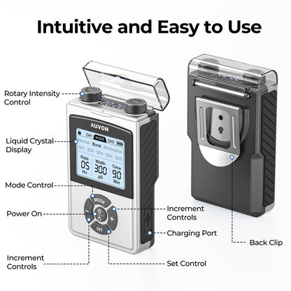 AUVON Rechargeable Digital TENS Unit Muscle Stimulator with 600 mAh Battery, TENS Machine with 8 Customizable Modes, Electric Massager for Shoulder, Back Pain Relief, 6 TENS Pads, A Carry Case