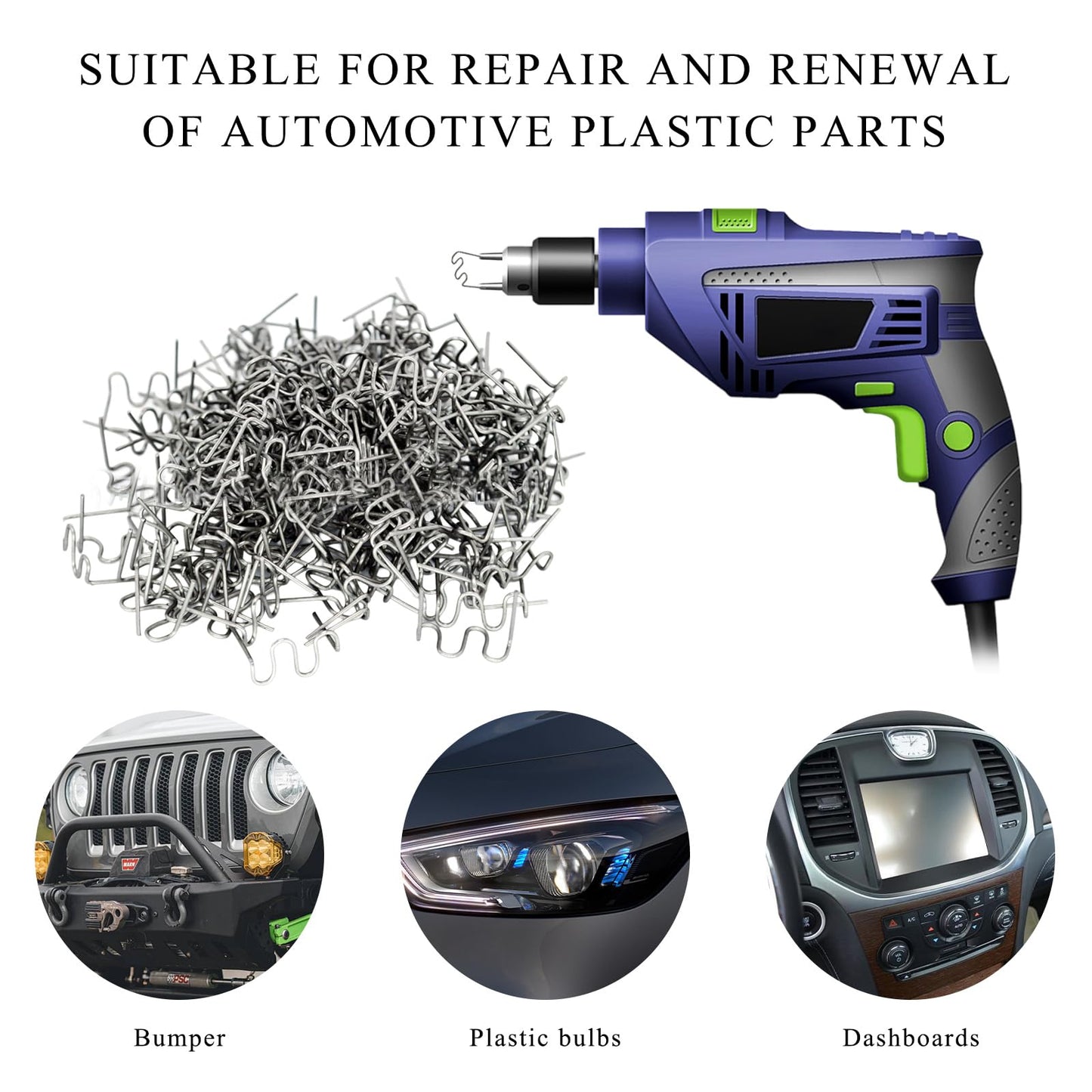 Gasedin 1000 PCS Hot Staples Bumper Welding Rods, 0.6mm 0.8mm Bumper Repairing Plastic Welding Kit, Metal Wave Shape Hot Staple Welding Wire for Machine Repair, Car Accessories