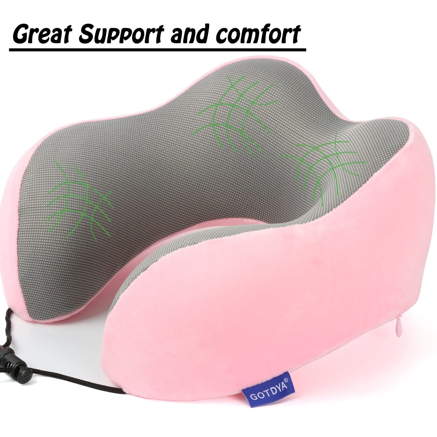 Travel Pillow,Travel Neck Pillows for Sleeping,100% Pure Memory Foam Soft Comfort & Support Pillow for Airplane/Car/Office&Home Rest Use-Pink