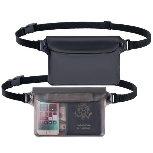 CADONO 2-Pack Waterproof Pouch with Adjustable Waist Strap | Screen Touch Sensitive Dry Bag, Keep Your Phone and Valuables Dry, Perfect for Swimming Kayaking Boating Fishing Beach Diving (Gray+Black)