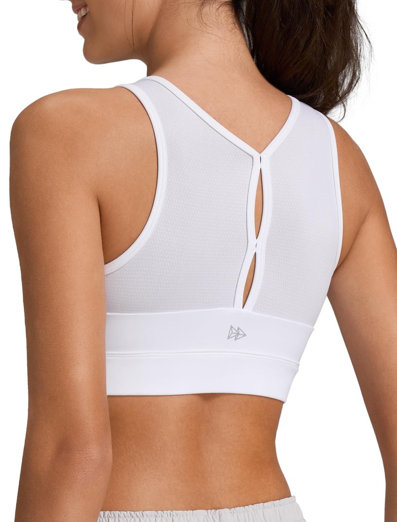Yvette Front Zip Sports Bras for Women High Impact Supportive Mesh Back Bra for Running, White, L+