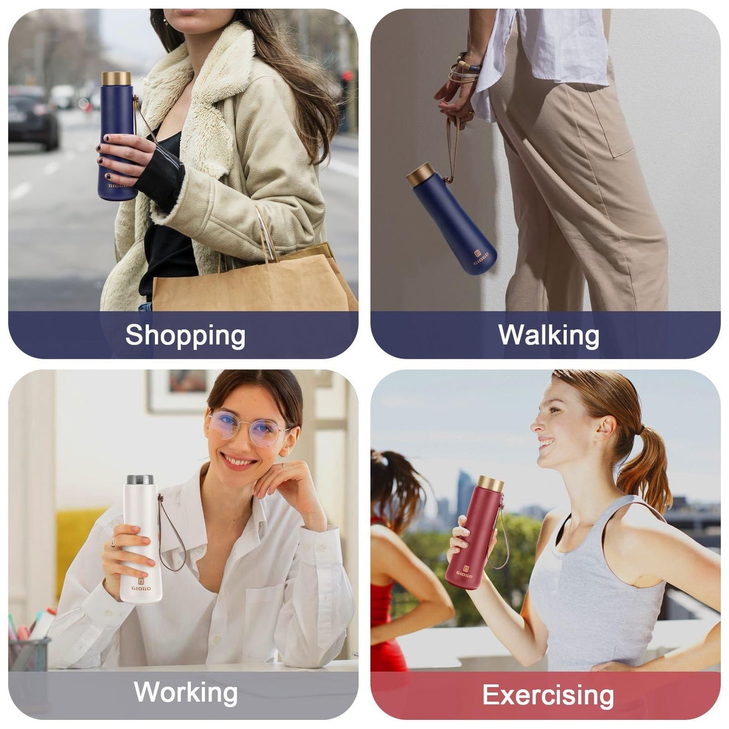 Stainless Steel Thermo Slim Water Bottles Insulated Vacuum 400ml/13.5oz Water Flask Thermal Water Bottles Thermo for Hot and Cold Drinks Coffee Water Perfect for Purse or Kids Lunch Bag(White)