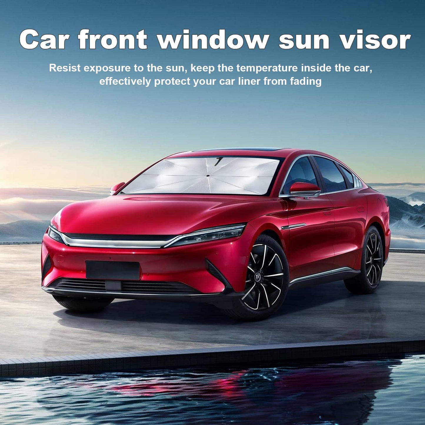 Car Windshield Sun Shade Umbrella, Reflective Sunshade for Front Window Blocks UV Rays Heat Keep Vehicle Cool, Foldable Shade Front Windshield Car Accessories Interior (55x31 Inches)