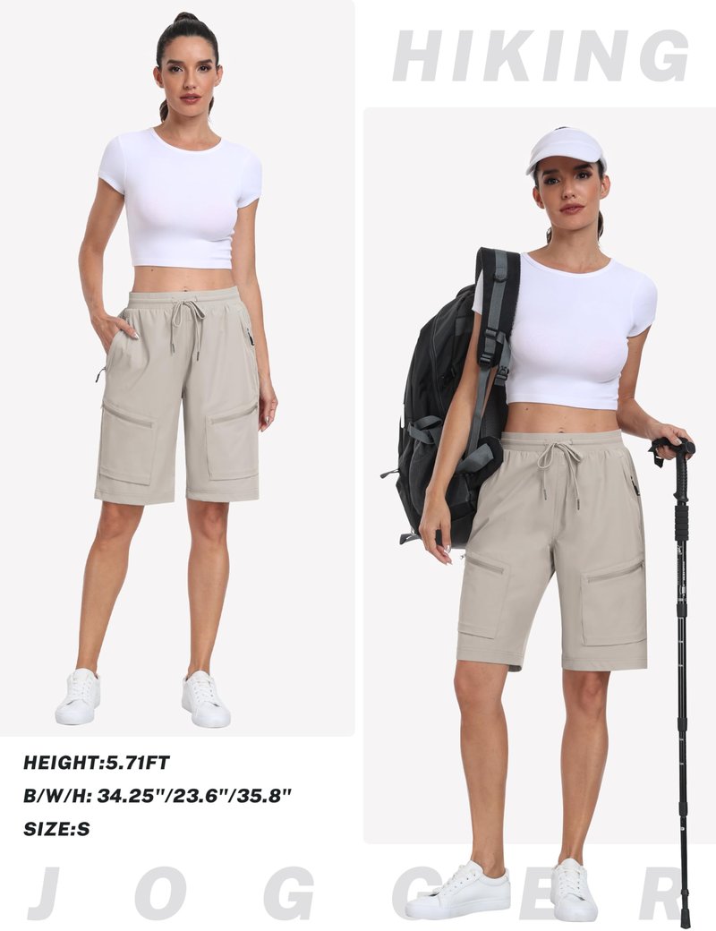MoFiz Long Shorts for Women Knee Length Quick Dry Half Shorts Women Stretch Womens Long Hiking Shorts Knee Length with Pockets Light Khaki X-Large