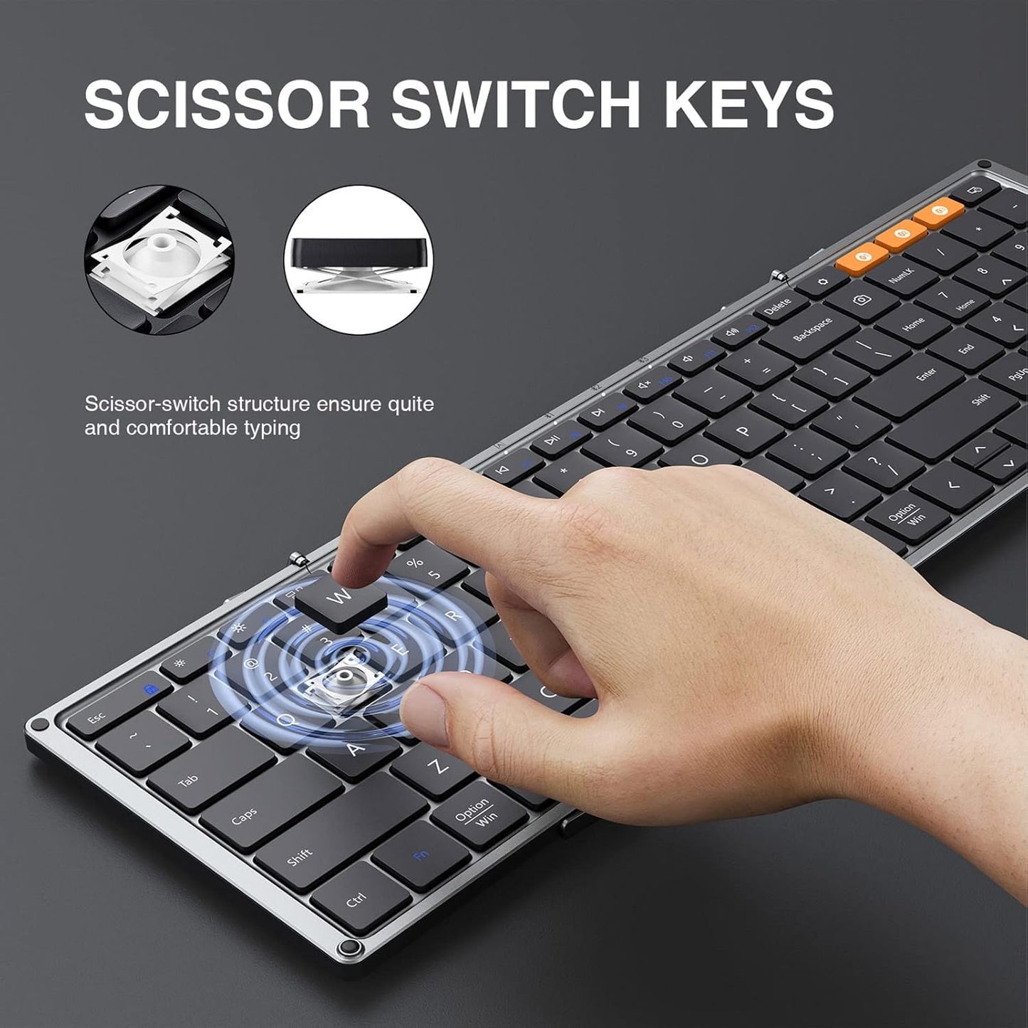 ProtoArc Foldable Bluetooth Keyboard, XK01 Folding Wireless Portable Keyboard with Numeric Keypad, Full-Size Travel Keyboards for iPad Tablet Smartphone Laptop PC Windows iOS Android, Black