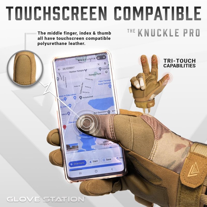 Glove Station Gloves for Men – Touchscreen Utility Gear with Hard Knuckle Protection Used in Motorcycle, Airsoft, Combat, & Outdoor Work Multicam X-Large