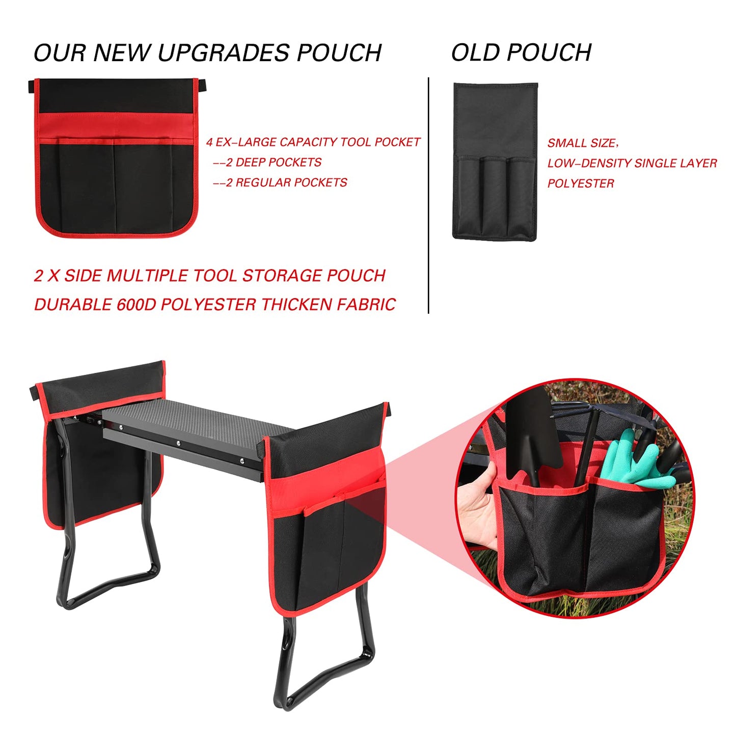 Garden Kneeler and Seat--Folding Garden Stool, Gardening Bench Supplies, Heavy Duty Kneeler with 2 Ex-Large Pouches, EVA Foam Thick Pad, Detachable Belt--Gardening Gift for Women Men Gardener Lovers