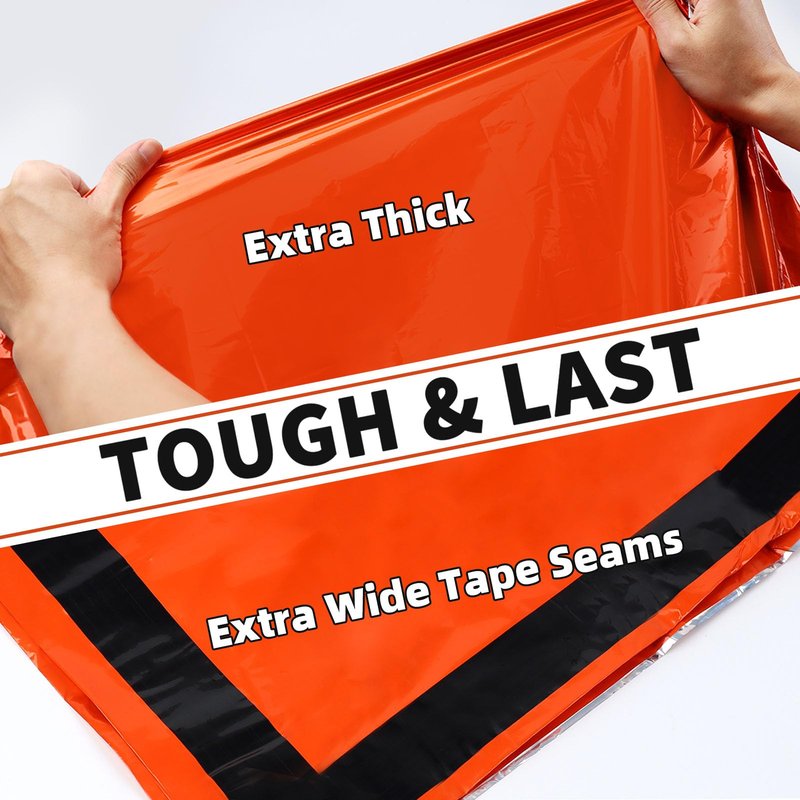 Frelaxy Extra-Thick Survival Tent and Emergency Sleeping Bag, Emergency Shelter Survival Bivy Set with Whistles, Paracord, Storage Pouches, and EVA Case, Perfect for Survival Kits (Orange Set)
