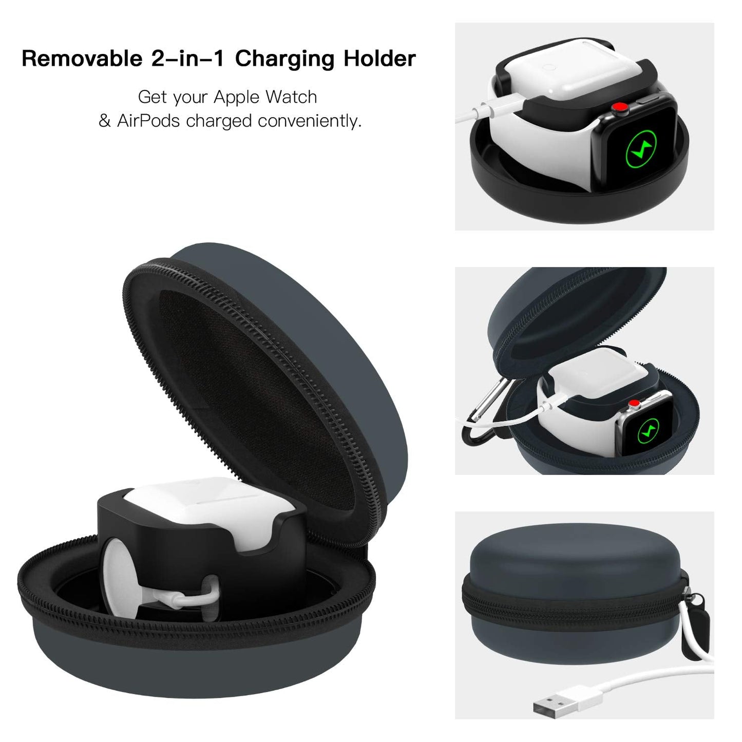 MoKo Storage Box Compatible with Apple Watch Series 11/10/9/8/7/6/5/4/3/2/1/SE3/SE2/SE, Portable Protective Travel Bag Fit iWatch 38mm 40mm 41mm 42mm 44mm 45mm 46mm Airpods Pro/3/2/1, Space Gray