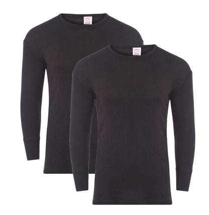 Heatwave® Pack of 2 Men's Thermal Long Sleeve Top, Warm Underwear Baselayer, S M L XL XXL Thermals, Large Black