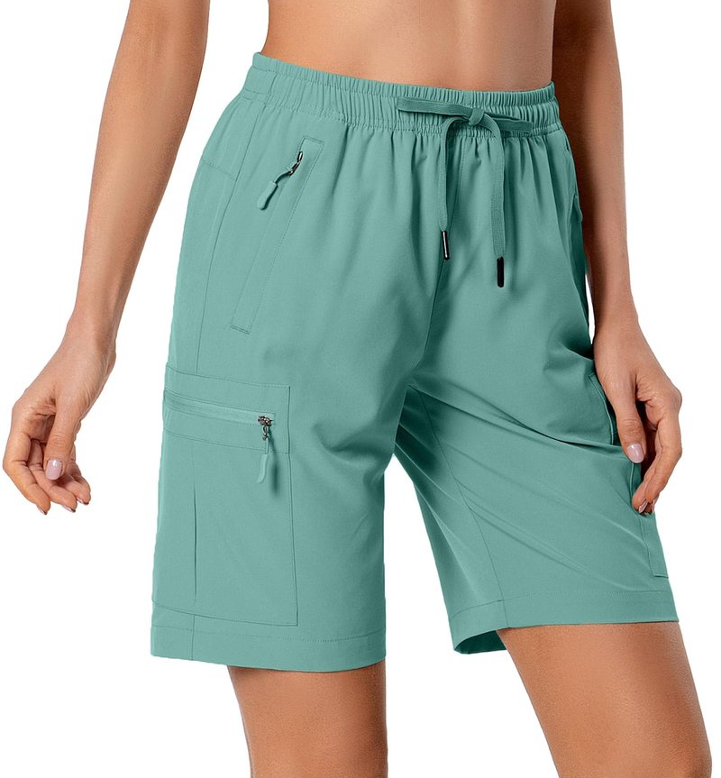Hugut Women's Lightweight Hiking Cargo Shorts Quick Dry Athletic Shorts Camping Travel Golf Zipper Pockets Water Resistant