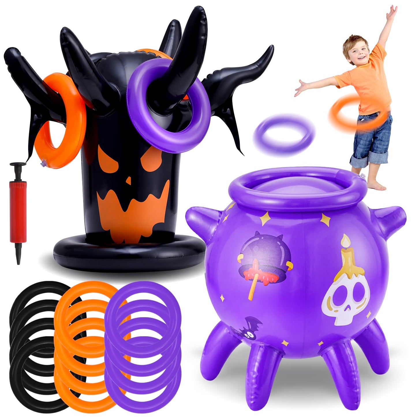 Halloween Ring Toss Game Inflatable Spooky Tree Witch Toss Game for Kids Halloween Party Favors Supplies Indoors Outdoors Great Holiday Party toss Game Indoor and Outdoor Game