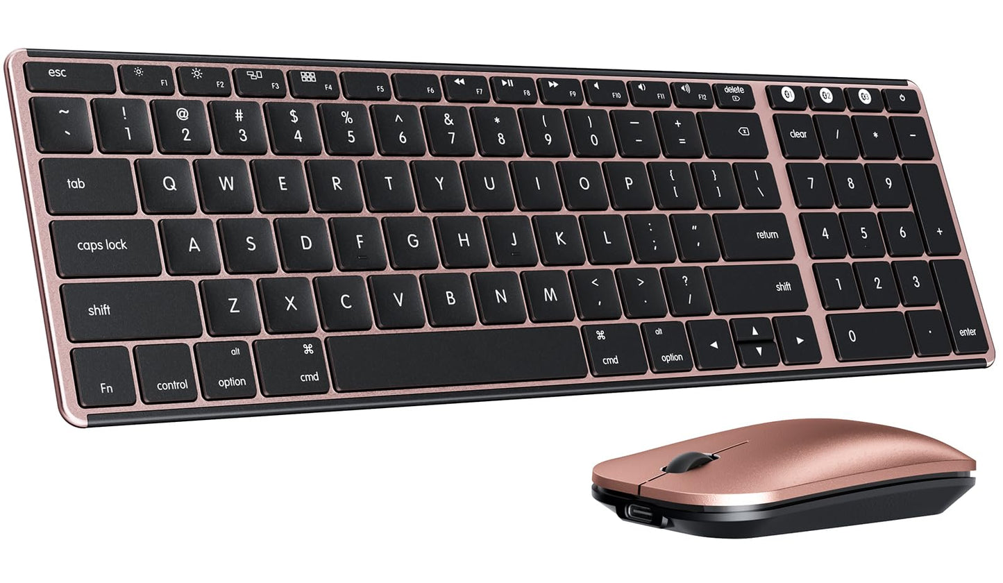 seenda Bluetooth Keyboard and Mouse for Mac, SKM64-2 Multi-Device Rechargeable Slim Wireless Keyboard Mouse Stainless Steel Full Size, Compatible with MacBook Pro/Air, iPad, Mac - Space Gray