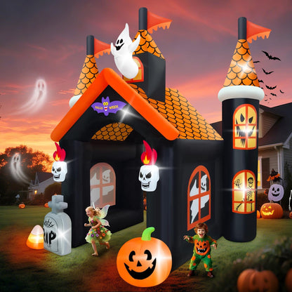 12FT Halloween Inflatable Archway with LED Light, Kalolary Large Haunted House Inflatable Ghost Pumpkin Blow up Tunnel Halloween Outdoor Yard Decoration for Halloween Party Home Lawn Family