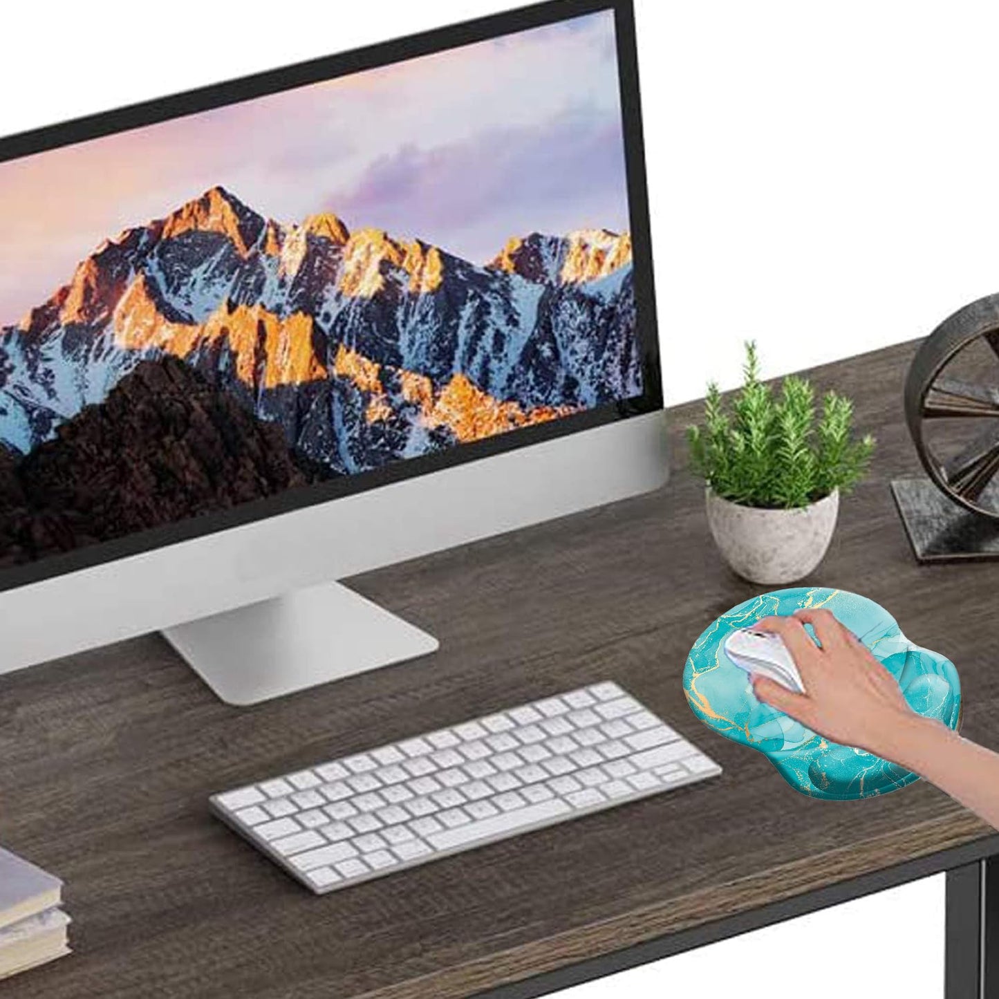 HEVITDA Mouse Pad Ergonomic Mouse Pad with Wrist Support Pain Relief Comfort Wrist Rest Pad with Non-Slip PU Base for Gaming, Home, Office & Travel, Green Marble