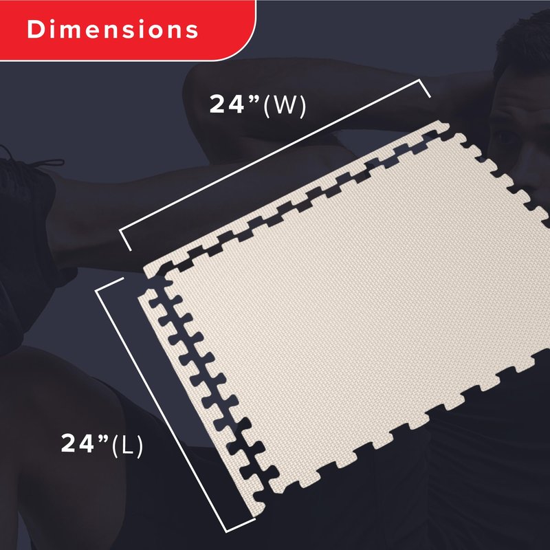 We Sell Mats 3/8" Thick Multipurpose EVA Foam Exercise Floor Mat, Interlocking Tiles, Anti-Fatigue for Home or Gym, 24 in x 24 in, 6 Tiles, Cream