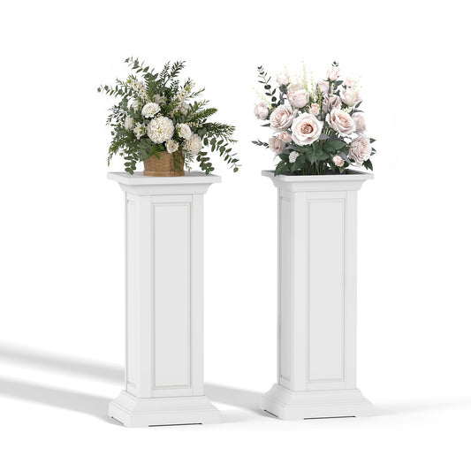 PatioZen 36in Tall Resin Planter Set of 2,Large Outdoor Planter for Porch, Garden, and Balcony, Weight-Bearing Top, Weather-Resistant, Classic Estate Design for Flowers and Trees(Ashen)