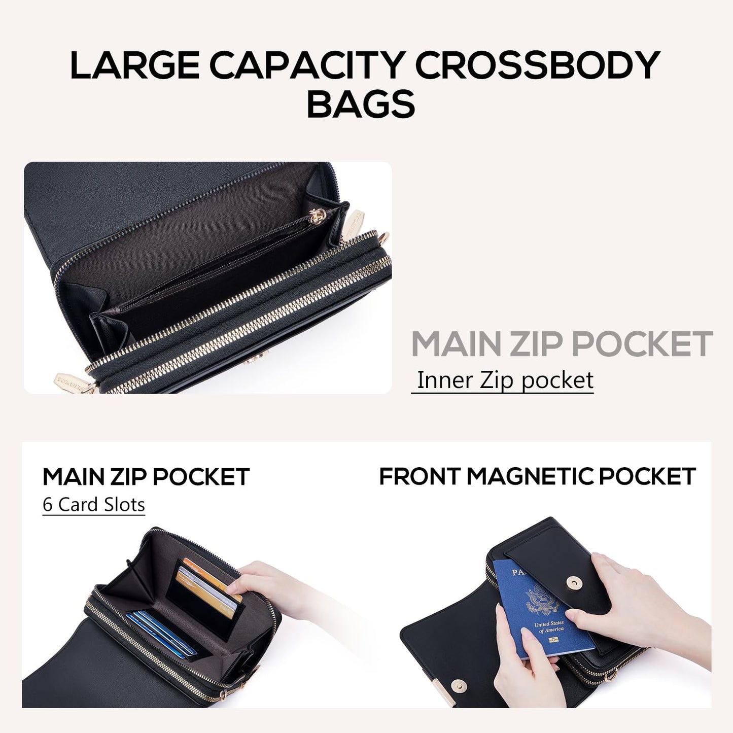 Roulens Small Crossbody Phone Bag for Women,PU Leather Mobile Phone Bags Card Holder Purse and Handbags,Shoulder Bag with Adjustable Strap